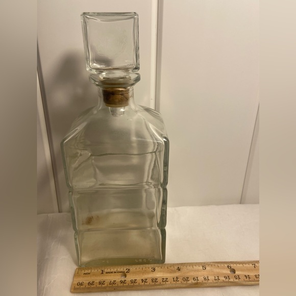 Vintage MCM Seagram clear Glass Square Liquor Decanter Etched logo cube Stopperq - Picture 11 of 16